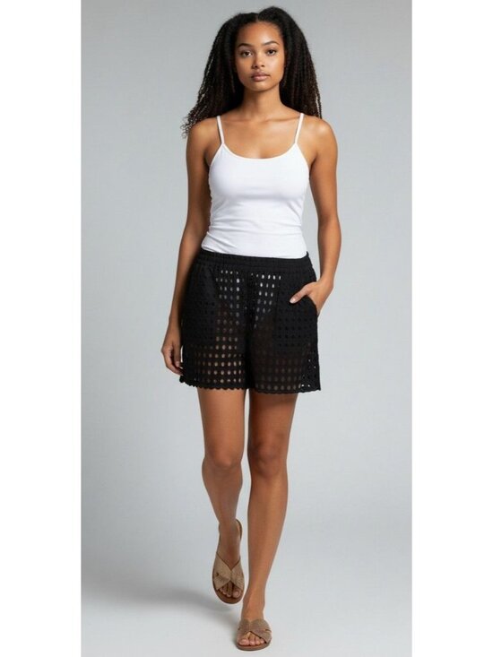 Dotti Other - Dotti Women's Cotton Openwork Dot Drawstring-Waist Cover-up Shorts, Black